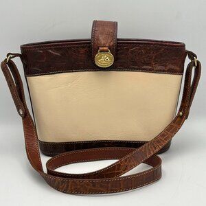 Vintage Brahim Leather Brown Crocodile Beige Crossbody Handbag